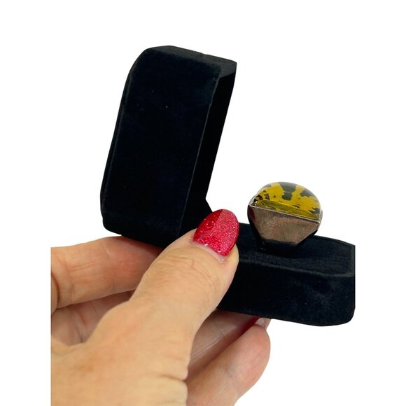 Women’s Vintage Fashion Ring Yellow Cheetah 5 Square Lucite Chunky Statement - Picture 16 of 16